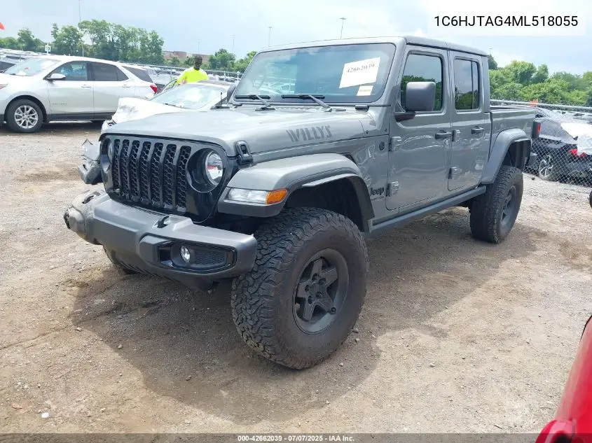 2021 Jeep Gladiator Willys 4X4 VIN: 1C6HJTAG4ML518055 Lot: 42662039