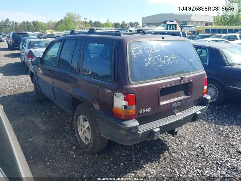 1994 Jeep Grand Cherokee Laredo VIN: 1J4GZ58S8RC316646 Lot: 42225333