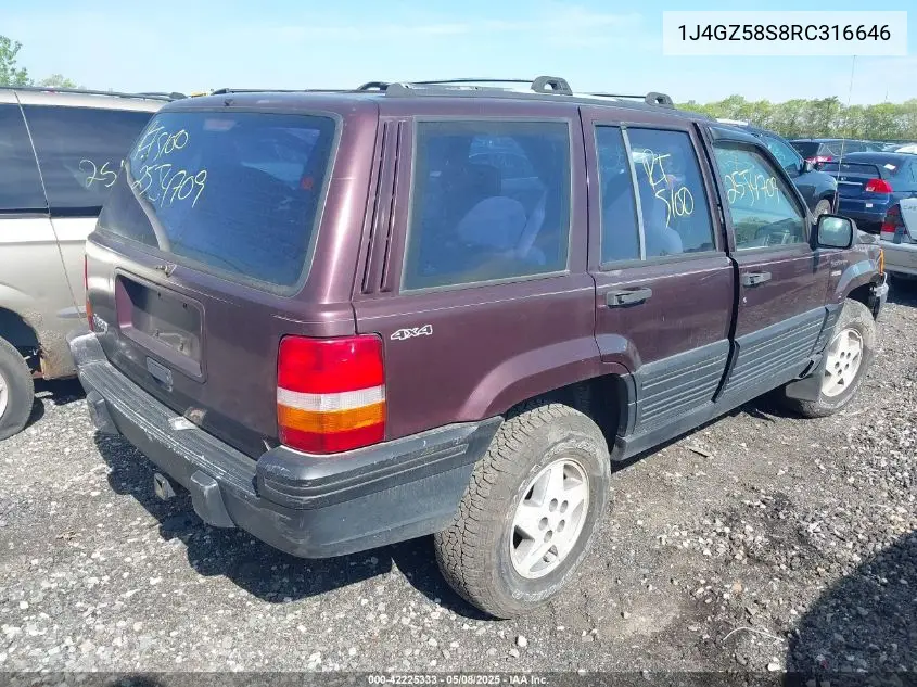 1994 Jeep Grand Cherokee Laredo VIN: 1J4GZ58S8RC316646 Lot: 42225333