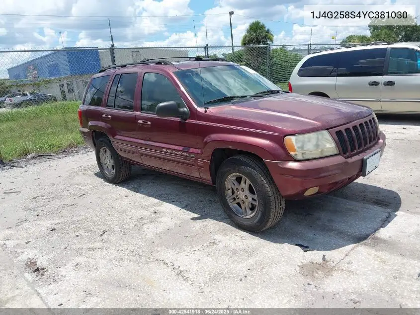 2000 Jeep Grand Cherokee Limited VIN: 1J4G258S4YC381030 Lot: 42541918