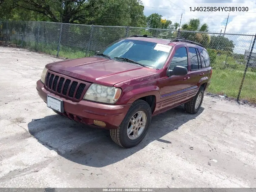 2000 Jeep Grand Cherokee Limited VIN: 1J4G258S4YC381030 Lot: 42541918