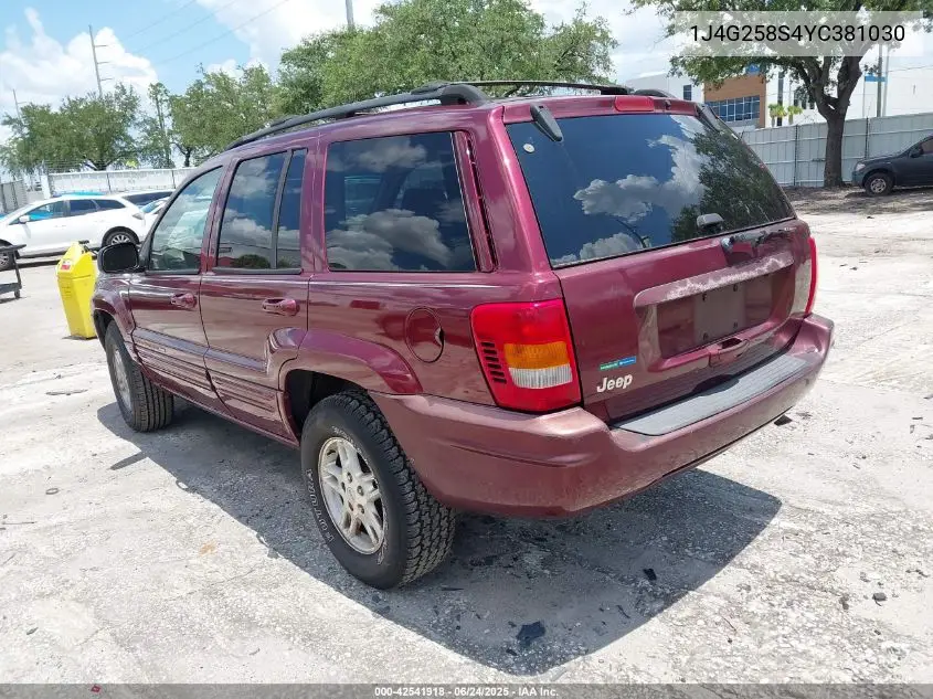 2000 Jeep Grand Cherokee Limited VIN: 1J4G258S4YC381030 Lot: 42541918
