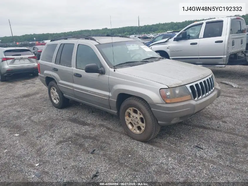 2000 Jeep Grand Cherokee Laredo VIN: 1J4GW48N5YC192332 Lot: 42568594