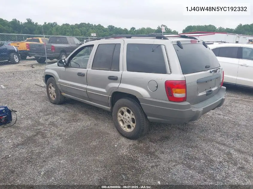 2000 Jeep Grand Cherokee Laredo VIN: 1J4GW48N5YC192332 Lot: 42568594