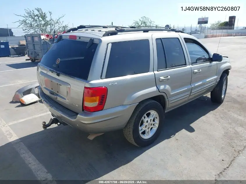 2000 Jeep Grand Cherokee Limited VIN: 1J4GW58N8YC260807 Lot: 42571786