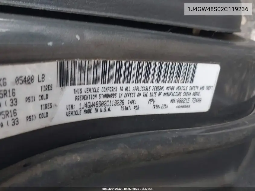 2002 Jeep Grand Cherokee Laredo VIN: 1J4GW48S02C119236 Lot: 42212942