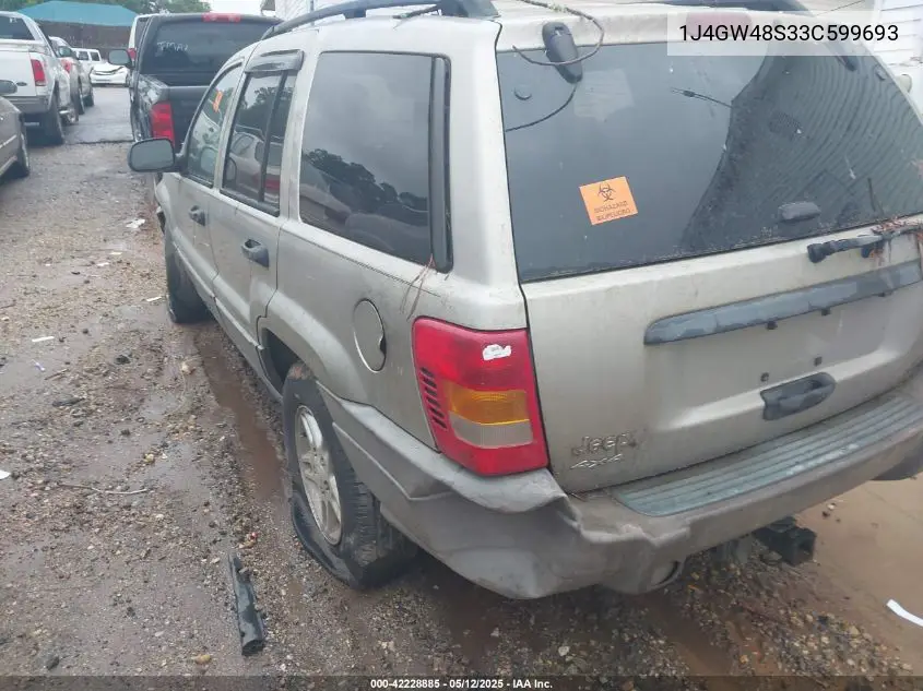 2003 Jeep Grand Cherokee Laredo VIN: 1J4GW48S33C599693 Lot: 42228885