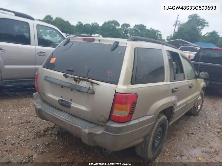 2003 Jeep Grand Cherokee Laredo VIN: 1J4GW48S33C599693 Lot: 42228885