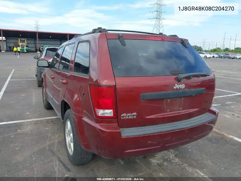 2008 Jeep Grand Cherokee Laredo VIN: 1J8GR48K08C204270 Lot: 42660671