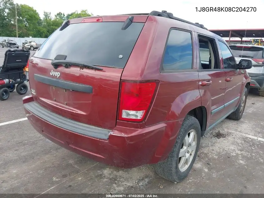 2008 Jeep Grand Cherokee Laredo VIN: 1J8GR48K08C204270 Lot: 42660671