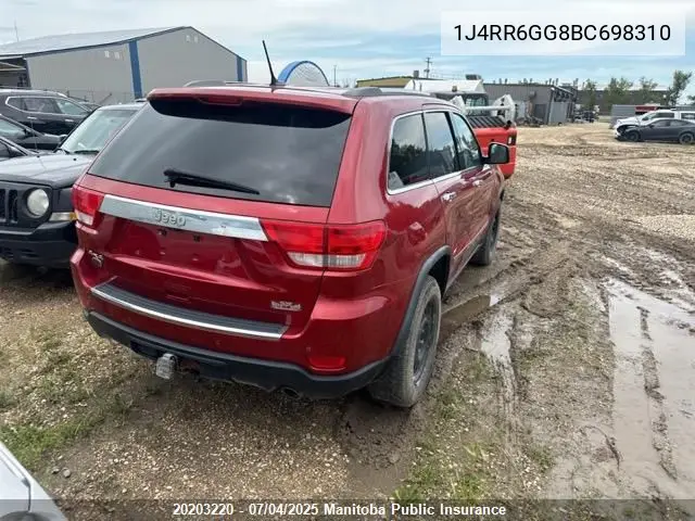 2011 Jeep Grand Cherokee Overland VIN: 1J4RR6GG8BC698310 Lot: 20203220