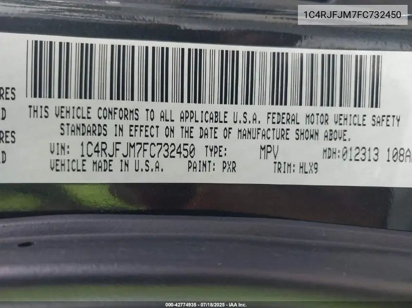 2015 Jeep Grand Cherokee Summit VIN: 1C4RJFJM7FC732450 Lot: 42774935