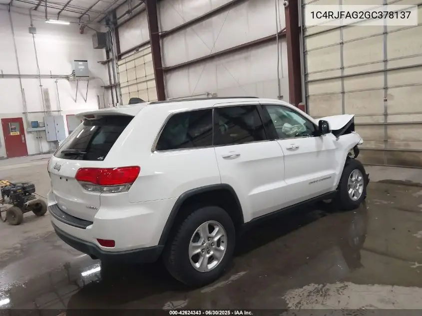 2016 Jeep Grand Cherokee Laredo VIN: 1C4RJFAG2GC378137 Lot: 42624343
