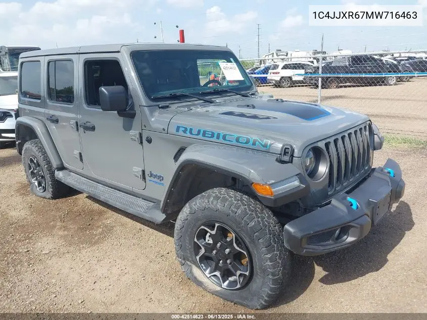2021 Jeep Wrangler 4Xe Unlimited Rubicon 4X4 VIN: 1C4JJXR67MW716463 Lot: 42514623