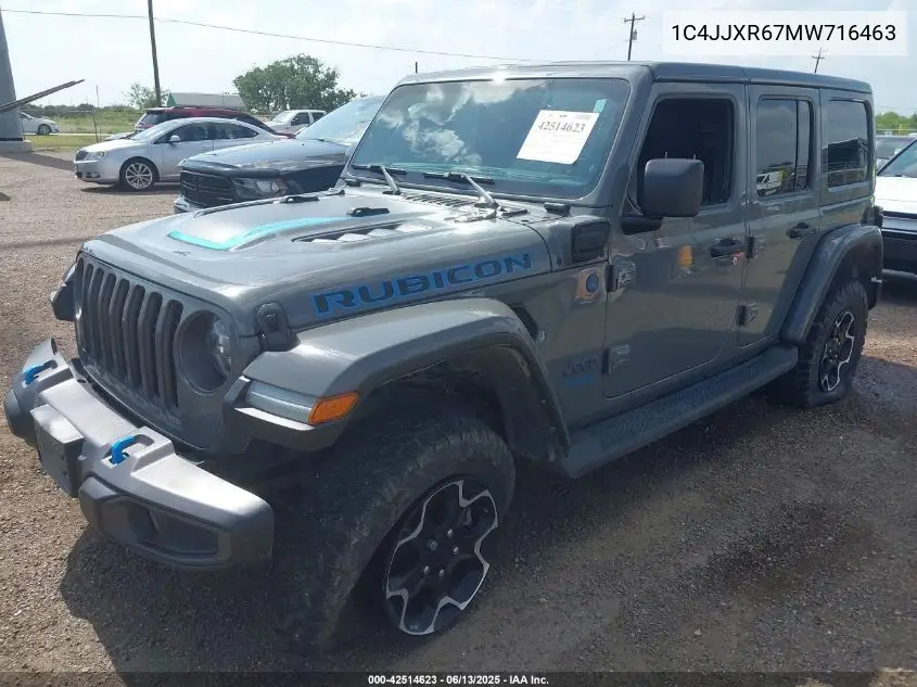 2021 Jeep Wrangler 4Xe Unlimited Rubicon 4X4 VIN: 1C4JJXR67MW716463 Lot: 42514623