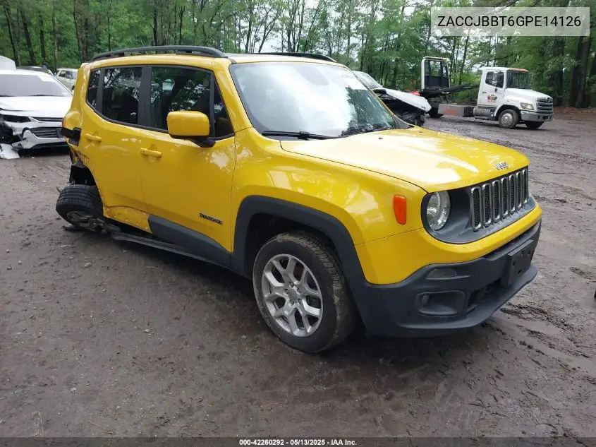2016 Jeep Renegade Latitude VIN: ZACCJBBT6GPE14126 Lot: 42260292