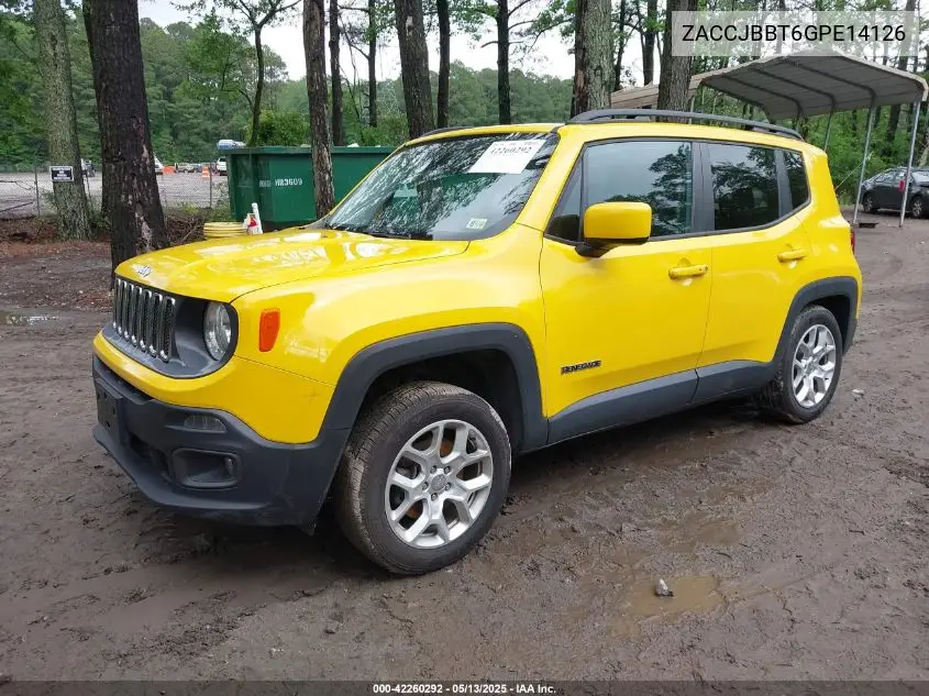 2016 Jeep Renegade Latitude VIN: ZACCJBBT6GPE14126 Lot: 42260292
