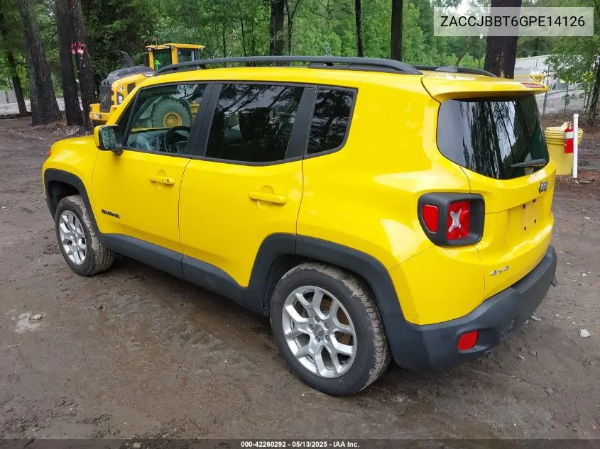 2016 Jeep Renegade Latitude VIN: ZACCJBBT6GPE14126 Lot: 42260292