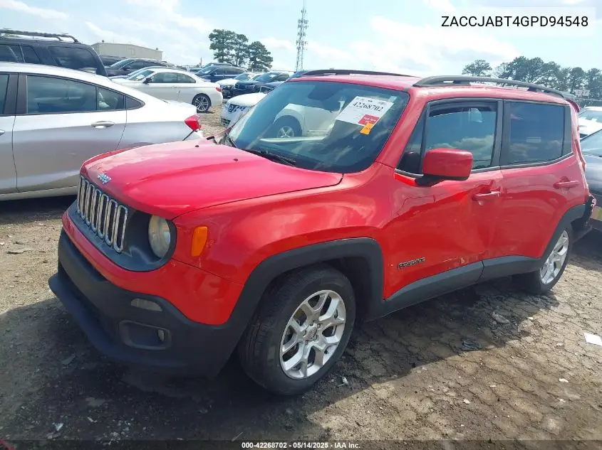 2016 Jeep Renegade Latitude VIN: ZACCJABT4GPD94548 Lot: 42268702