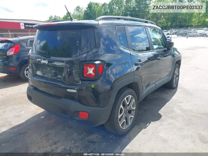 2016 Jeep Renegade Latitude VIN: ZACCJBBT0GPE02537 Lot: 42271126