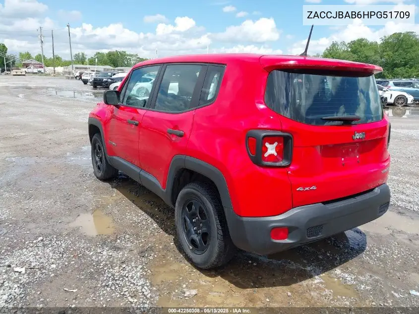 2017 Jeep Renegade Sport 4X4 VIN: ZACCJBAB6HPG51709 Lot: 42250308