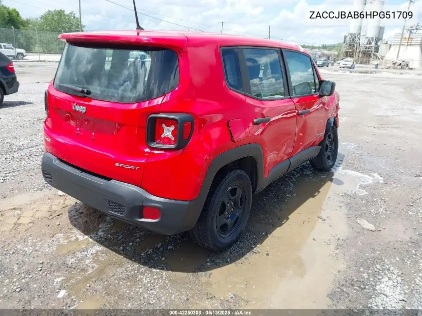 2017 Jeep Renegade Sport 4X4 VIN: ZACCJBAB6HPG51709 Lot: 42250308