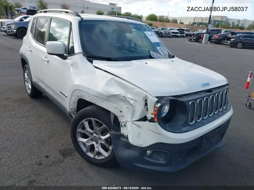 2018 Jeep Renegade Latitude Fwd VIN: ZACCJABB0JPJ58037 Lot: 42248473