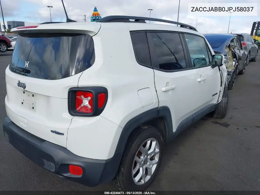 2018 Jeep Renegade Latitude Fwd VIN: ZACCJABB0JPJ58037 Lot: 42248473