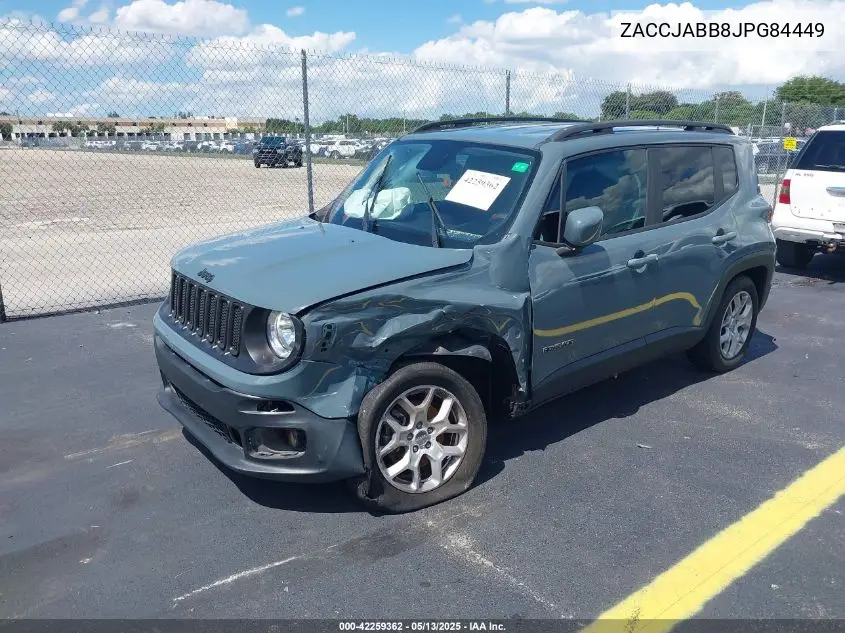 2018 Jeep Renegade Latitude Fwd VIN: ZACCJABB8JPG84449 Lot: 42259362
