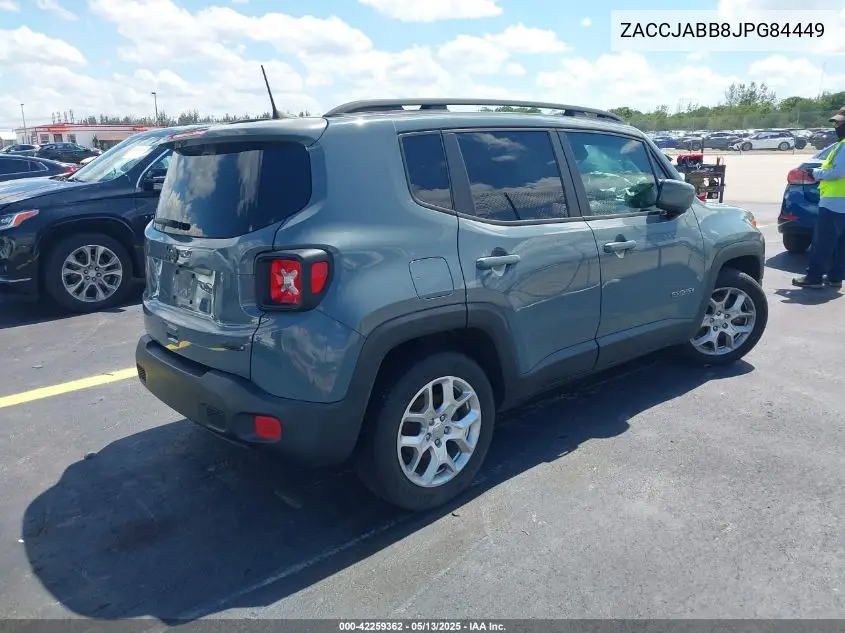 2018 Jeep Renegade Latitude Fwd VIN: ZACCJABB8JPG84449 Lot: 42259362