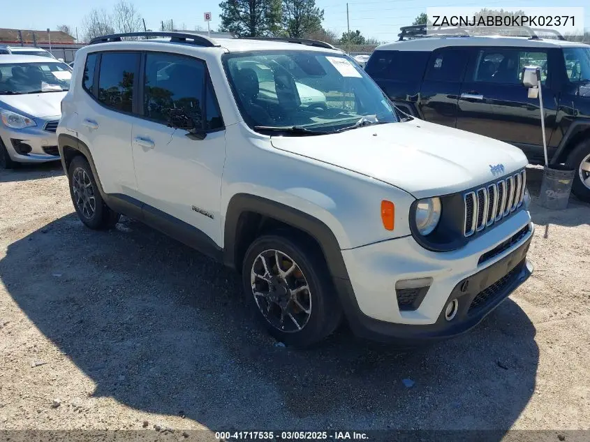 2019 Jeep Renegade Latitude Fwd VIN: ZACNJABB0KPK02371 Lot: 41717535