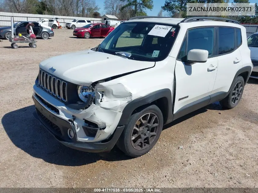 2019 Jeep Renegade Latitude Fwd VIN: ZACNJABB0KPK02371 Lot: 41717535
