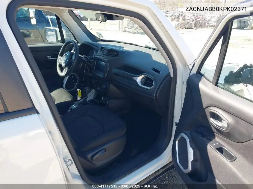 2019 Jeep Renegade Latitude Fwd VIN: ZACNJABB0KPK02371 Lot: 41717535