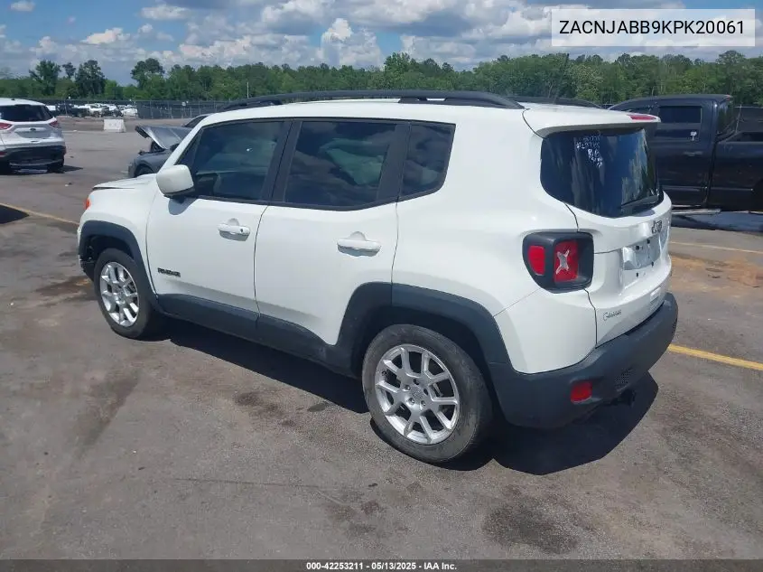 2019 Jeep Renegade Latitude Fwd VIN: ZACNJABB9KPK20061 Lot: 42253211