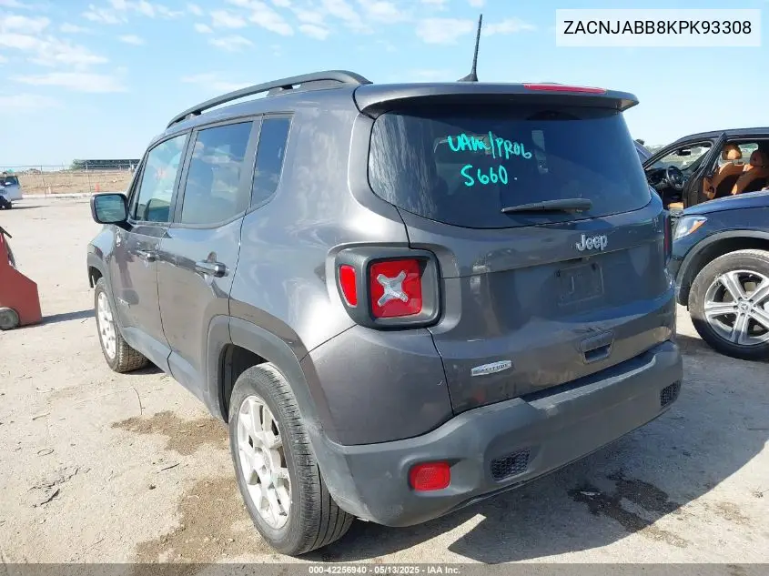 2019 Jeep Renegade Latitude Fwd VIN: ZACNJABB8KPK93308 Lot: 42256940