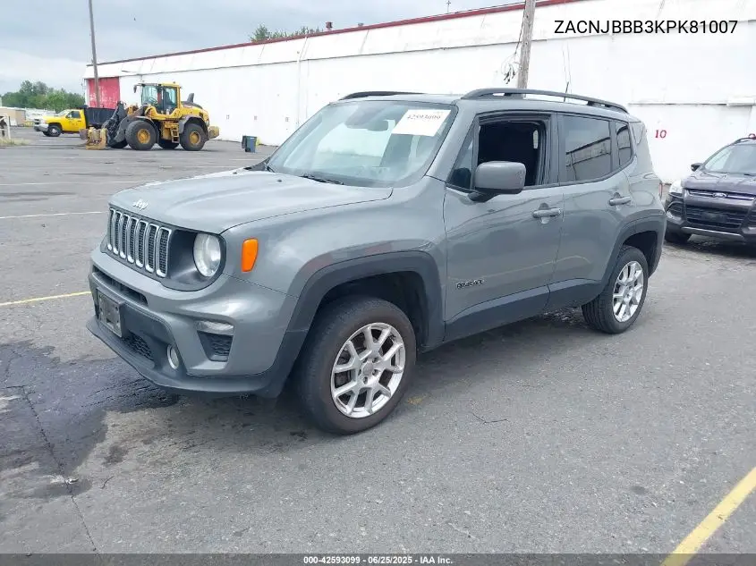 2019 Jeep Renegade Latitude 4X4 VIN: ZACNJBBB3KPK81007 Lot: 42593099