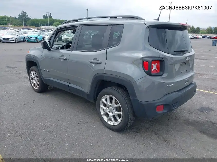 2019 Jeep Renegade Latitude 4X4 VIN: ZACNJBBB3KPK81007 Lot: 42593099