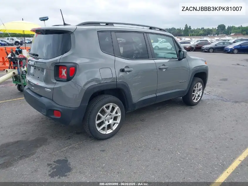 2019 Jeep Renegade Latitude 4X4 VIN: ZACNJBBB3KPK81007 Lot: 42593099