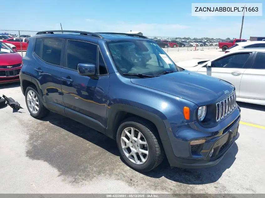 2020 Jeep Renegade Latitude Fwd VIN: ZACNJABB0LPL71663 Lot: 42228581
