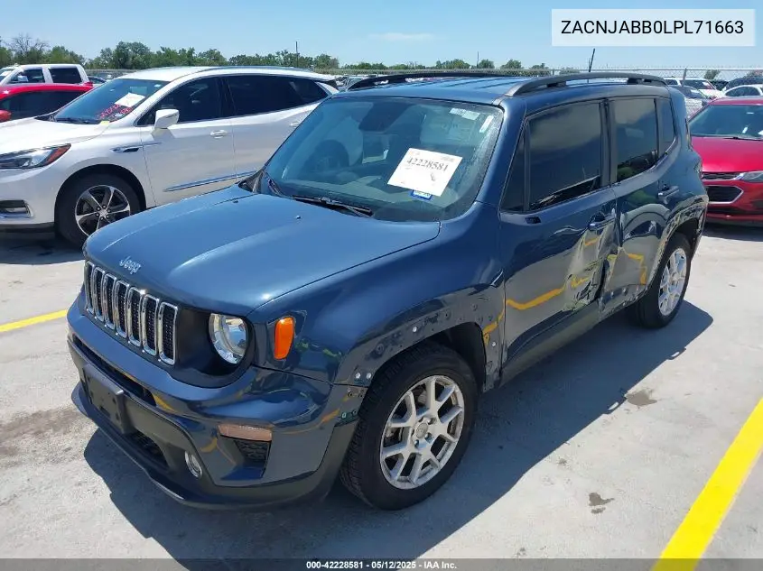 2020 Jeep Renegade Latitude Fwd VIN: ZACNJABB0LPL71663 Lot: 42228581