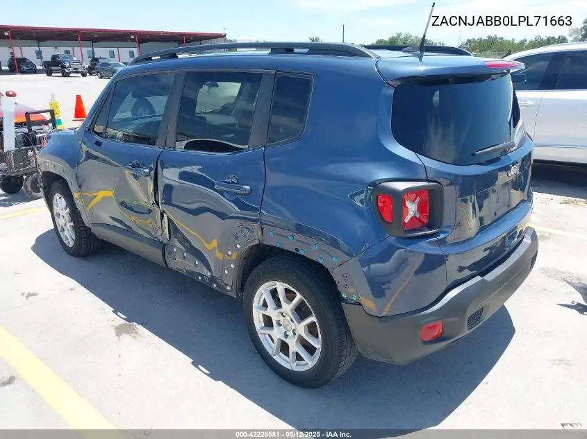 2020 Jeep Renegade Latitude Fwd VIN: ZACNJABB0LPL71663 Lot: 42228581