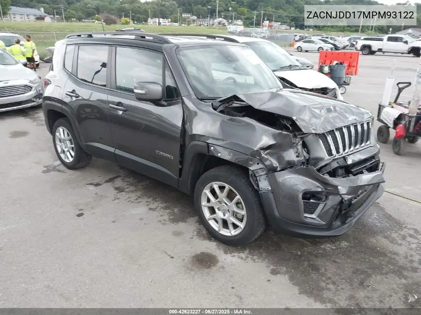 2021 Jeep Renegade Limited 4X4 VIN: ZACNJDD17MPM93122 Lot: 42623227
