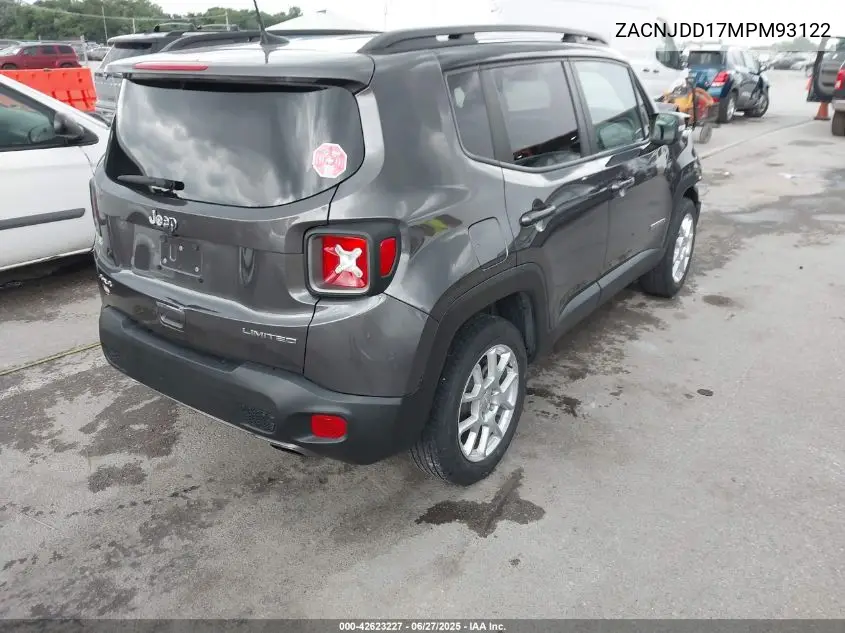2021 Jeep Renegade Limited 4X4 VIN: ZACNJDD17MPM93122 Lot: 42623227