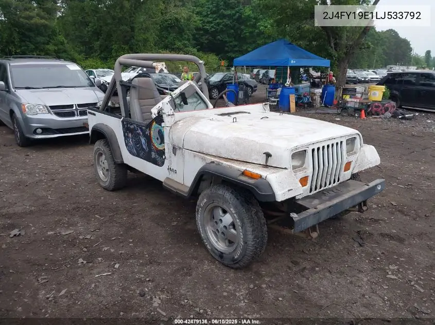 1990 Jeep Wrangler / Yj S VIN: 2J4FY19E1LJ533792 Lot: 42479136
