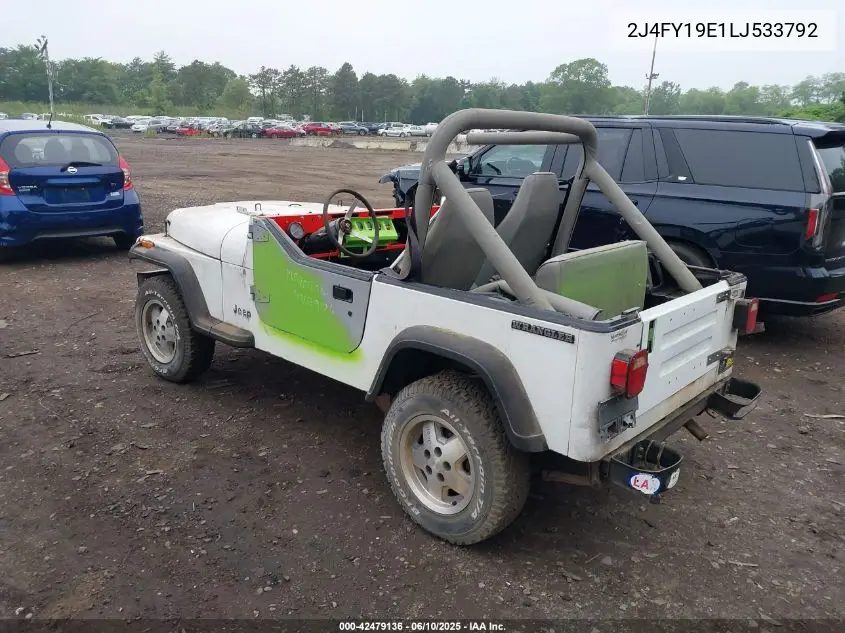 1990 Jeep Wrangler / Yj S VIN: 2J4FY19E1LJ533792 Lot: 42479136