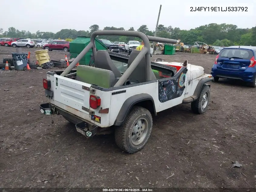 1990 Jeep Wrangler / Yj S VIN: 2J4FY19E1LJ533792 Lot: 42479136