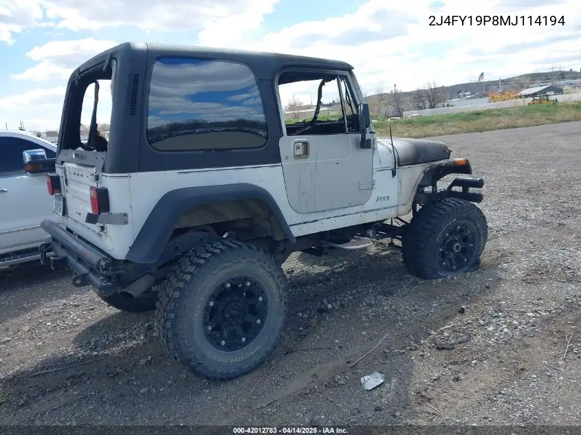 1991 Jeep Wrangler / Yj S VIN: 2J4FY19P8MJ114194 Lot: 42012783