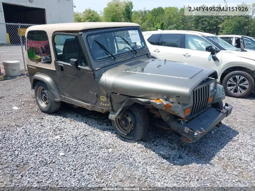 1991 Jeep Wrangler / Yj Sahara VIN: 2J4FY49S2MJ151926 Lot: 42416323