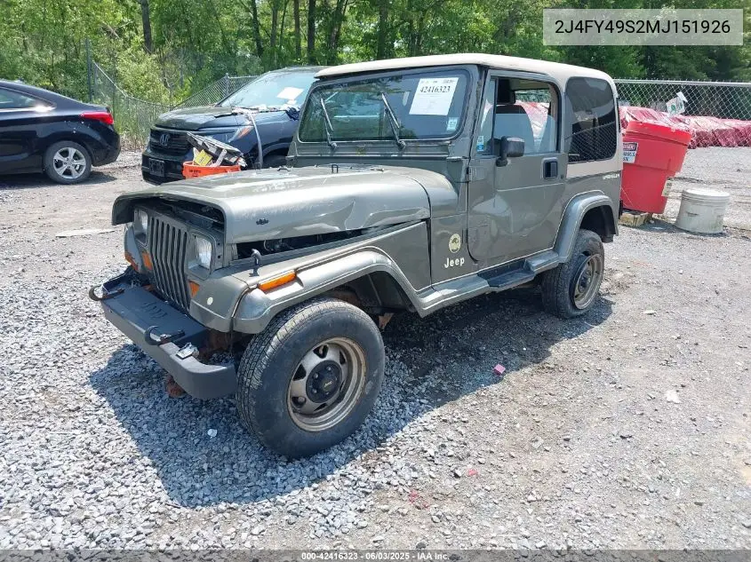 1991 Jeep Wrangler / Yj Sahara VIN: 2J4FY49S2MJ151926 Lot: 42416323