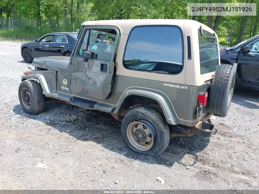 1991 Jeep Wrangler / Yj Sahara VIN: 2J4FY49S2MJ151926 Lot: 42416323